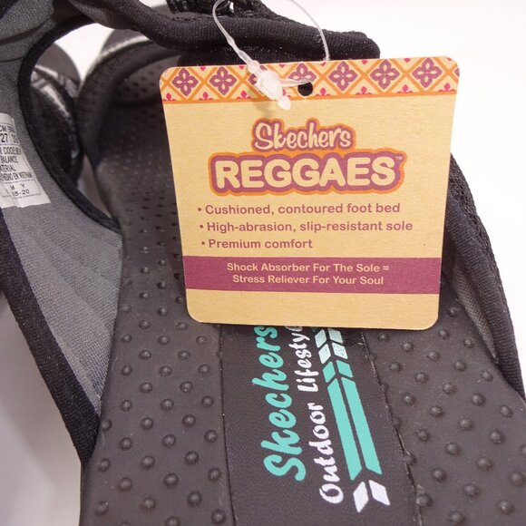 NWT New Womens Skechers Reggaes Black Sandals 10 Outdoor Lifestyle Grey White - Picture 10 of 11